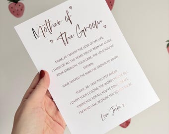 From Groom | Mother of the groom mum hearts gift print wedding keepsake gold rose gold perfect personalised emotional foil thank you