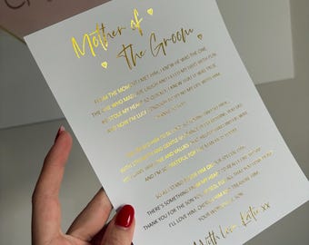 Mother of the groom hearts gift print wedding keepsake gold rose gold perfect personalised emotional foil in law