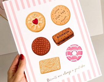 Cute Biscuit Foil Print | Kitchen Wall Art | Foodie Home Decor | Real Foil Artwork | Coffee Corner Print | Cute Kitchen Gift