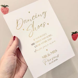 Dancing shoes print wedding keepsake gold rose gold perfect personalised emotional foil flip flops flop if your feet are tired and sore
