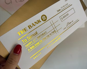 Personalised Foil Novelty Cheque Birthday Wedding & Anniversary trust fund | Cute Money Gift Print | Celebration Surprise Print | Gift Idea