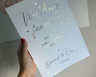 Personalised wedding favours foil print | thank you for celebrating with us