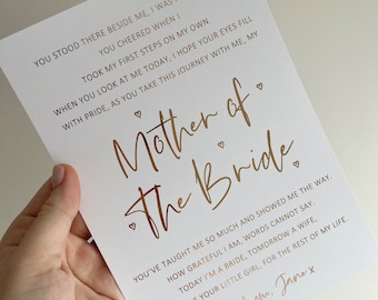 Mother of the Bride Foil Print Keepsake | Personalised Wedding Gift for Mum | Foil Wedding Poem Print | Bridal Party Gift | Memory Custom