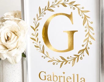 Personalised Initial Foil Print | Custom Name Wall Art | Floral Monogram Print | Nursery Decor | Baby Gift | Bedroom Wall Art | Letter Print