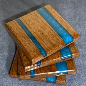 Handmade Blue  Epoxy Walnut Coasters