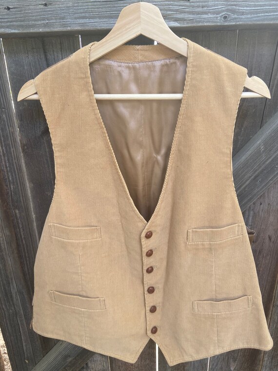 Vintage Corduroy Western Country Wedding 70s Vest - image 1