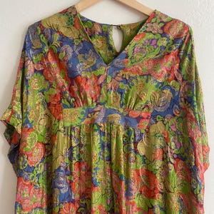 Vintage Floral Psychedelic Paisley Kaftan Dress 60s M/L