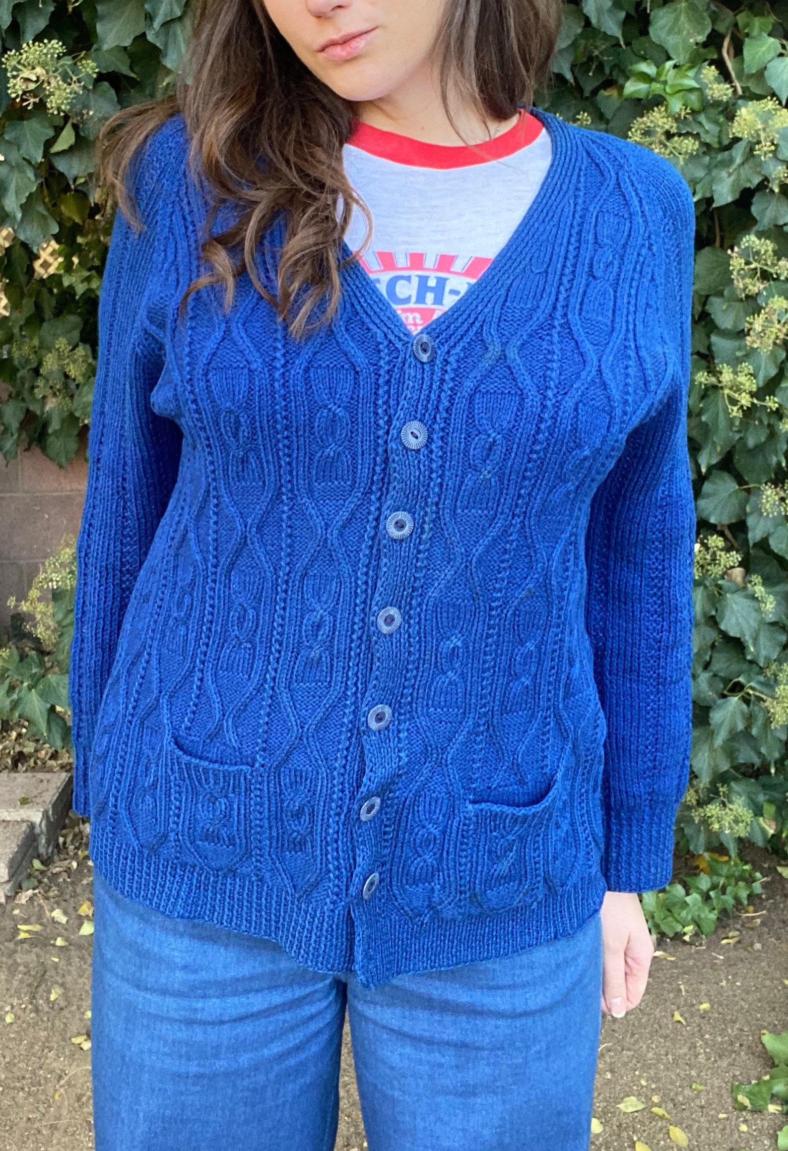 Vintage Blue Knitted Mr. Rogers 70s Cardigan Sweater Etsy