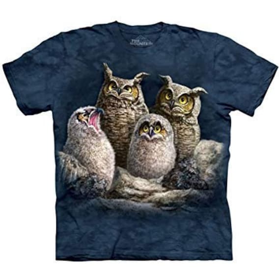 The Mountain 100% T-shirt Owl Family. Etsy
