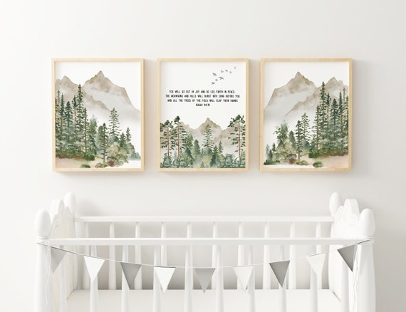 Nursery Bible Verse Print Evergreen Trees Boy Wall Art Christian Gift Woodland Nursery Prints Christian Nursery Wall Art Nursery Decor