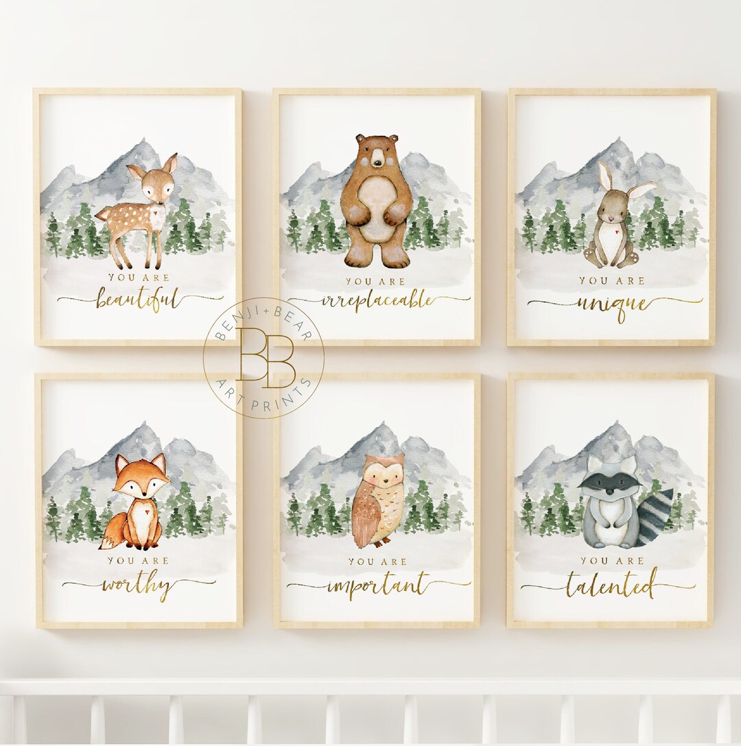 Woodland Animal Nursery Prints, Set of 6 Woodland Nursery Prints ...