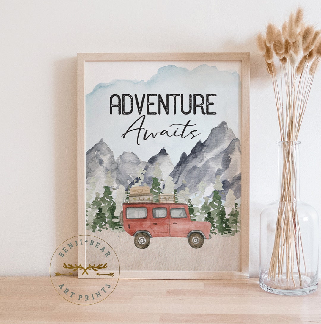 Adventure Awaits Wall Art Mountain Art Print Jeep Art Print Etsy