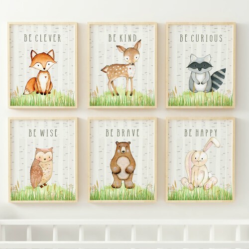 Woodland Nursery Wall Art Prints Baby Forest Animal Decor Etsy