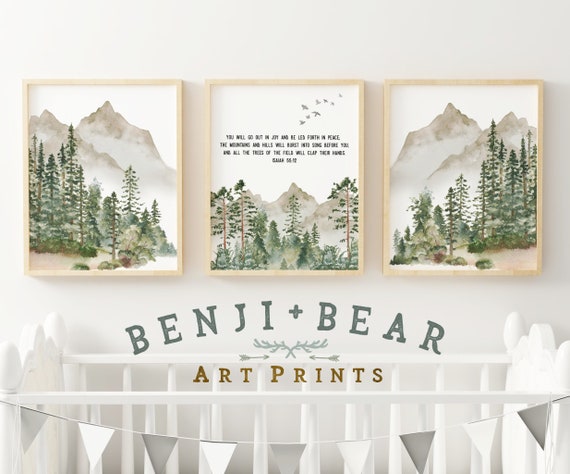 Nursery Bible Verse Print Evergreen Trees Boy Wall Art Christian Gift Woodland Nursery Prints Christian Nursery Wall Art Nursery Decor