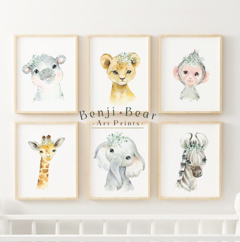 Safari Animal Nursery Art Prints Set of 6 Safari Animal Art Etsy