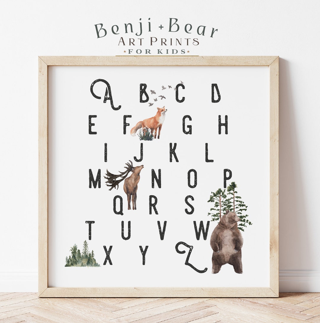 Woodland Alphabet Art Print Woodland Nursery Print Woodland - Etsy