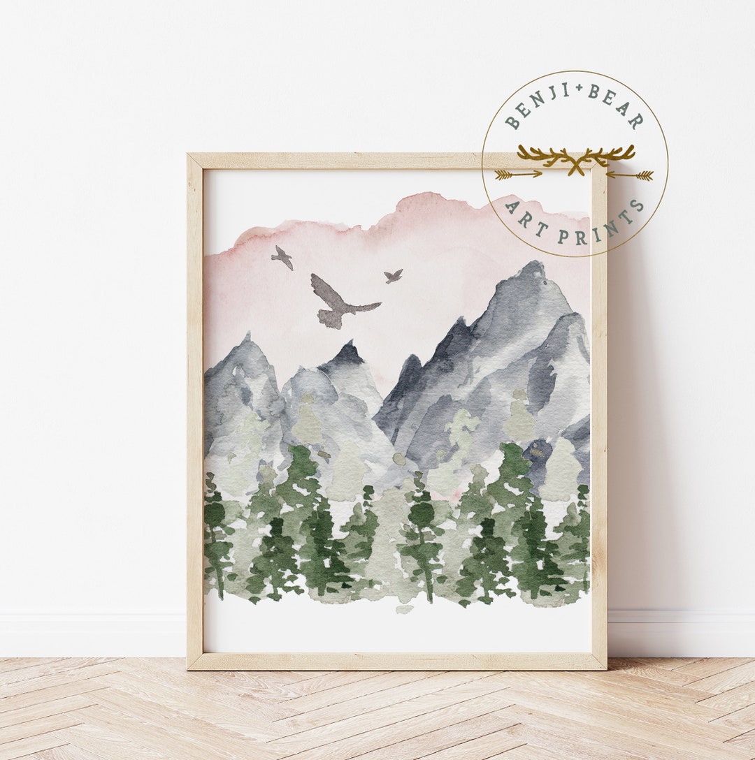 Woodland Girl Nursery Prints Mountain Wall Art Pink Woodland - Etsy