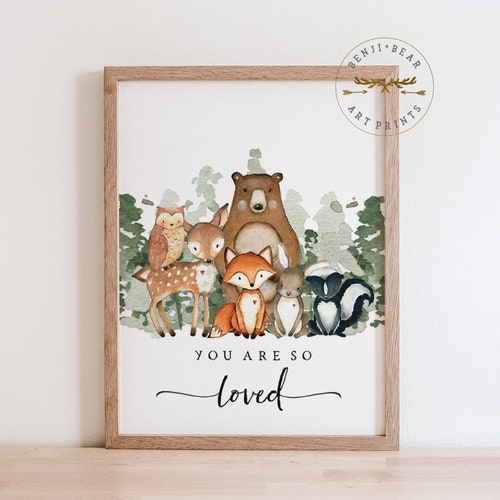 Woodland Animal Art Print Nursery Print Mountain Wall Art Etsy