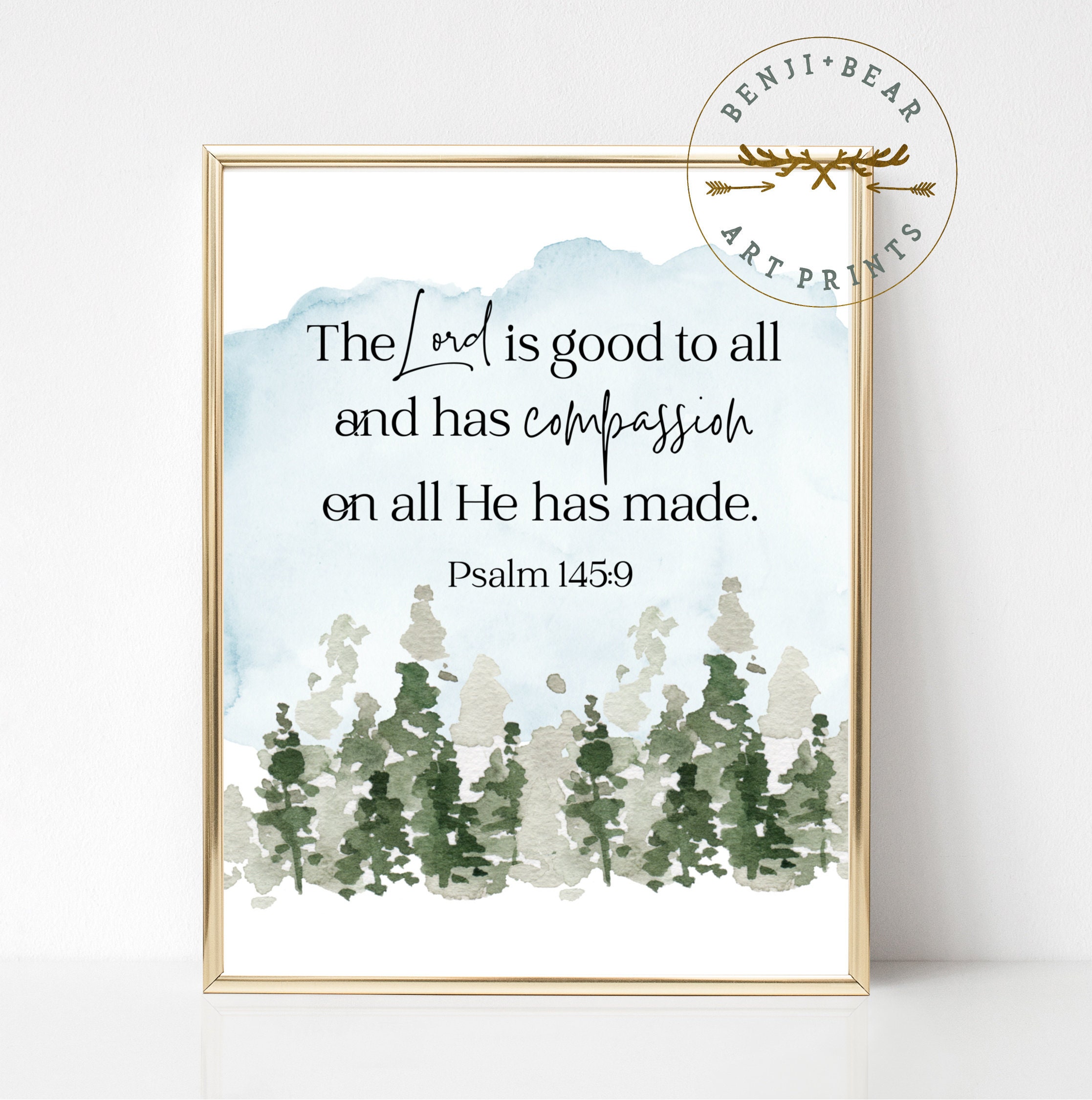 Bible Verse Art Print Psalm 145:9 Woodland Nursery Nursery | Etsy