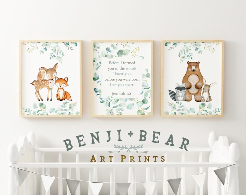 Scripture Wall Art Bible Verse Prints Boy Woodland Nursery Etsy