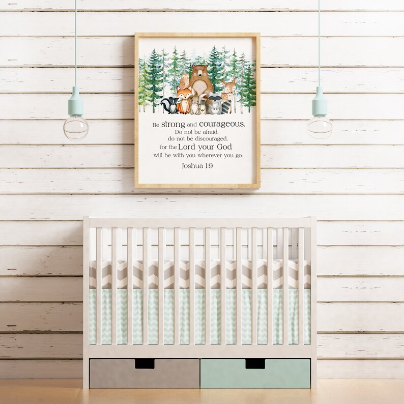 Woodland Nursery Bible Verse Print Boy Woodland Nursery Etsy