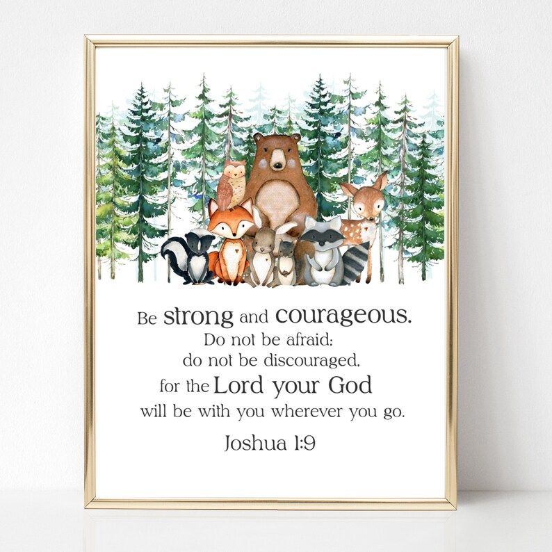Nursery Bible Verse Print Boy Woodland Nursery Print Joshua Etsy