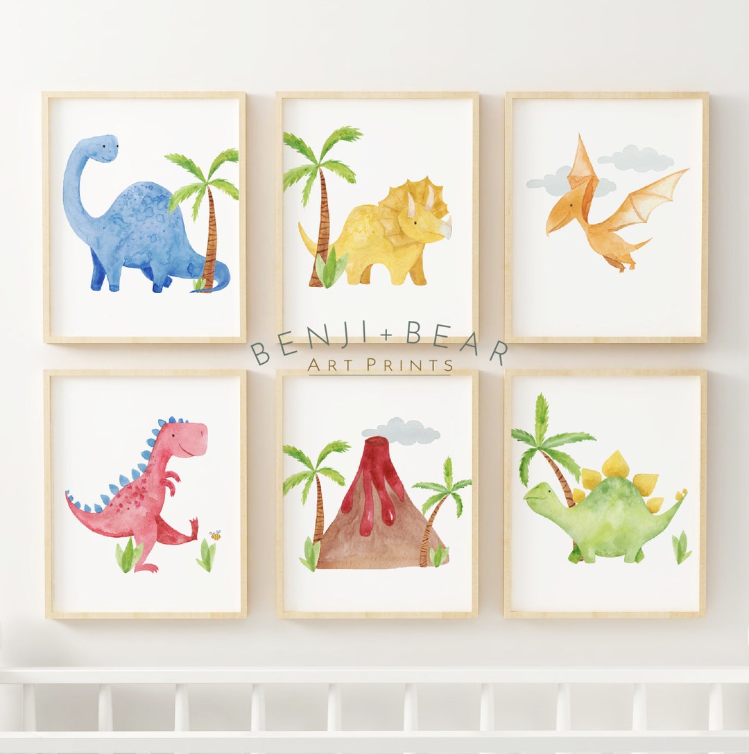 Set of 6 Dinosaur Art Prints, Dinosaur Nursery Prints, Dinosaur Nursery ...