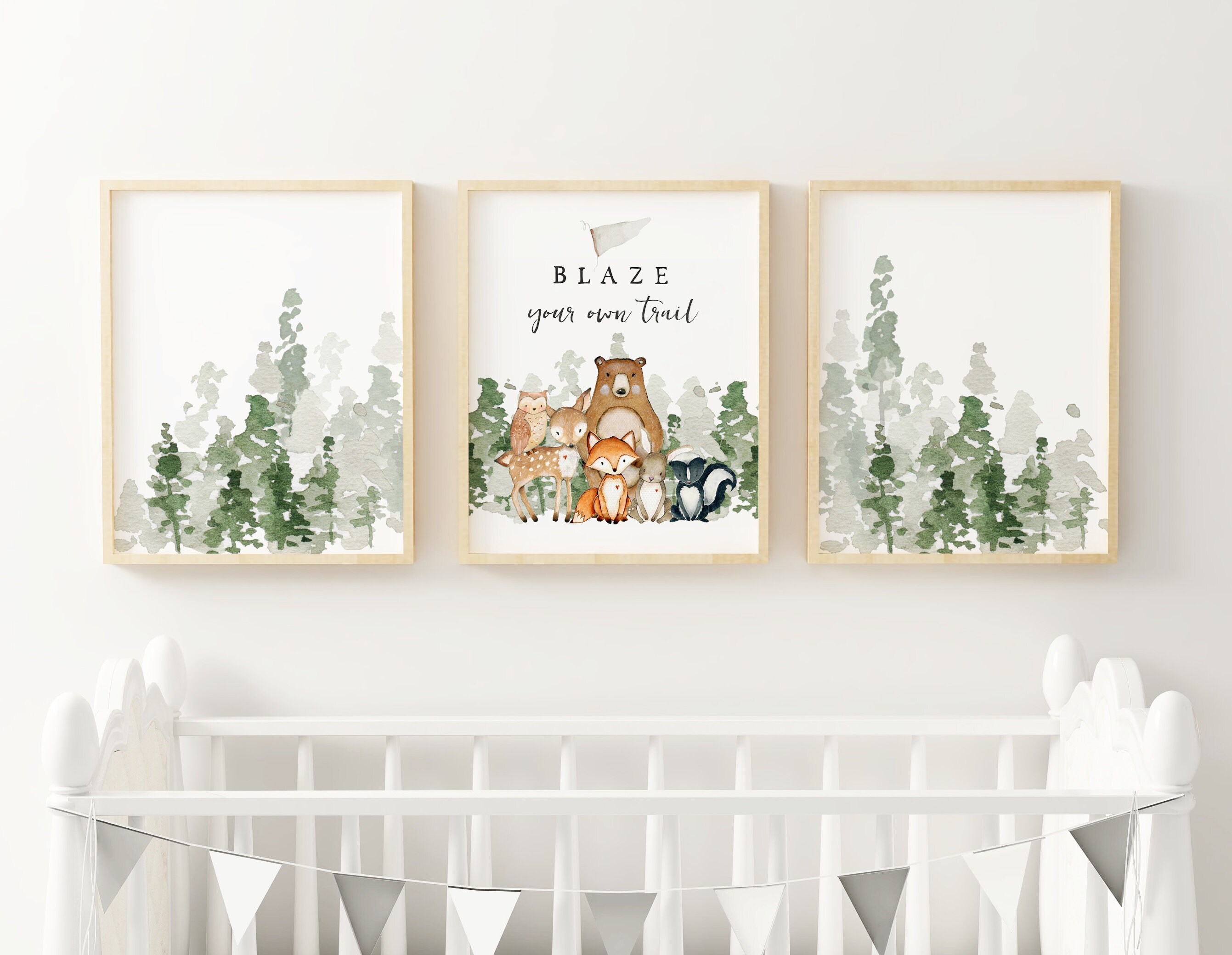 Woodland Nursery Prints Woodland Nursery Decor Tree Art Etsy
