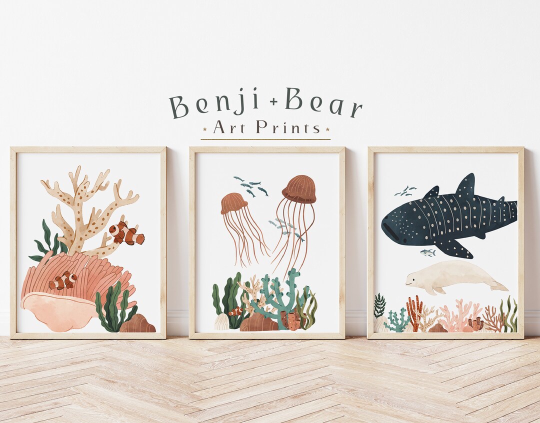 Under the Sea Wall Art, Sea Animal Art Prints, Ocean Nursery Prints