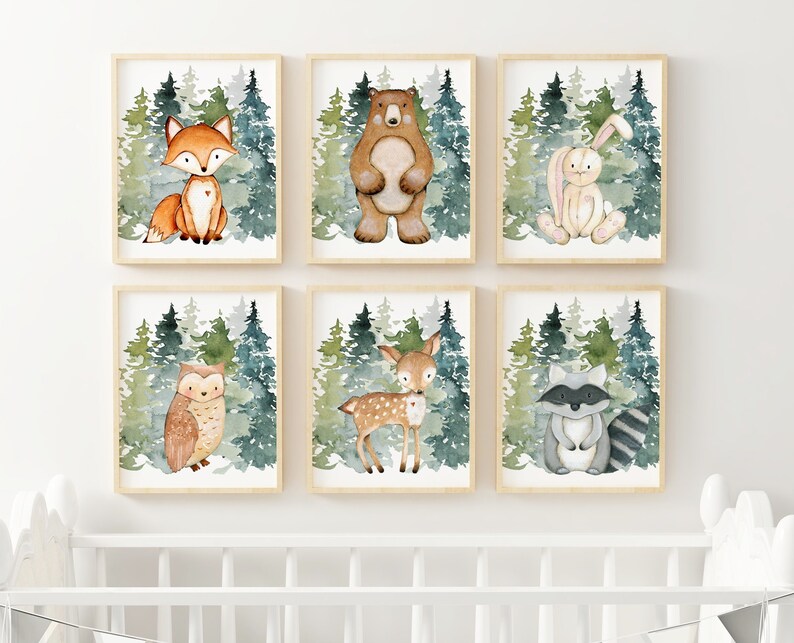 Woodland Animal Nursery Prints Set of 6 Woodland Nursery Etsy