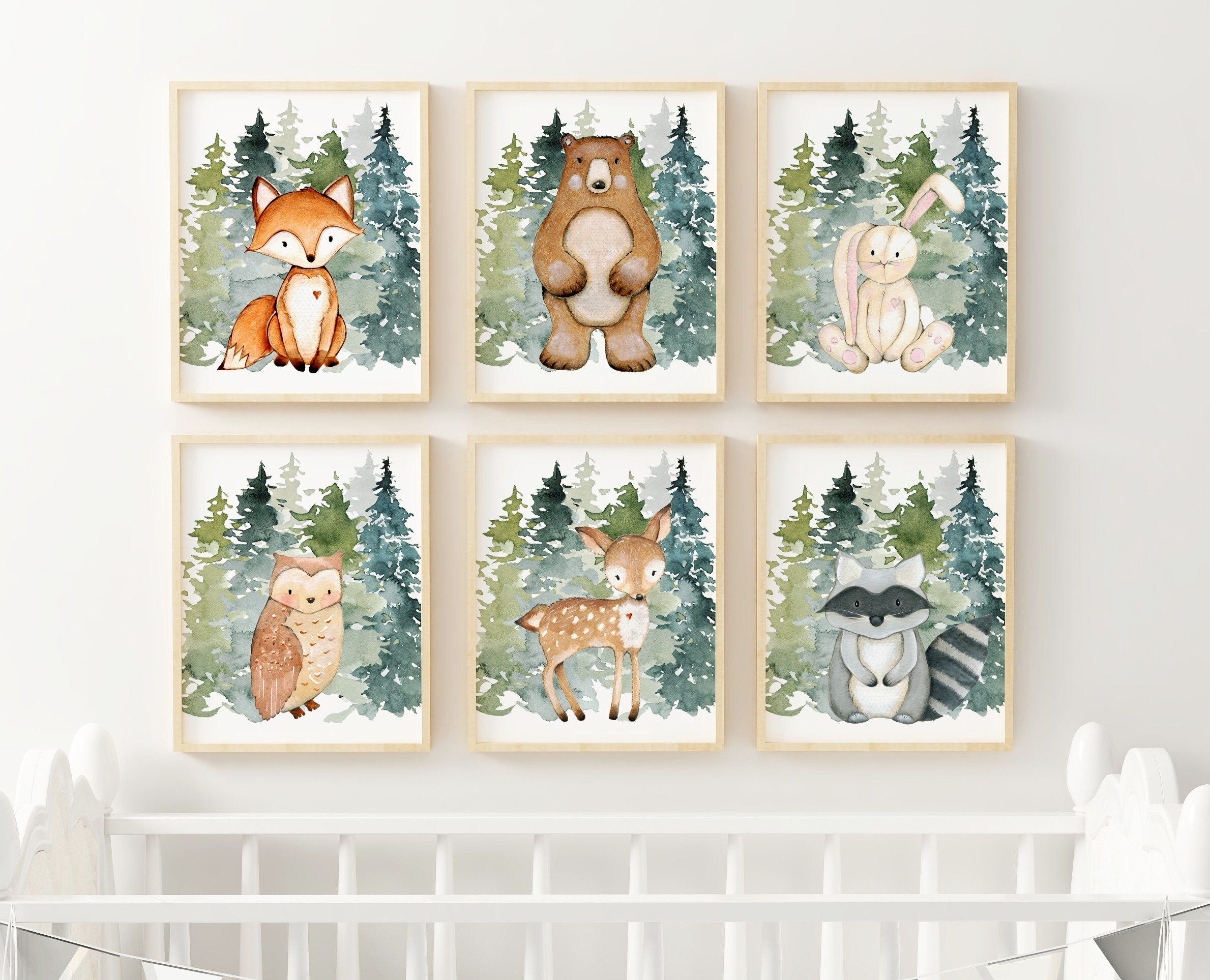 Woodland Animal Nursery Prints Set of 6 Woodland Nursery Etsy