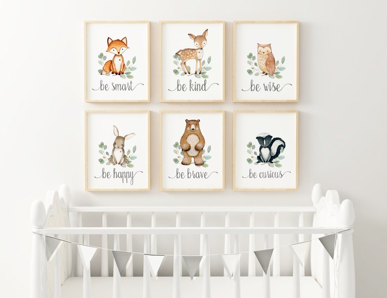 Woodland Nursery Prints Woodland Nursery Decor Greenery Wall Etsy
