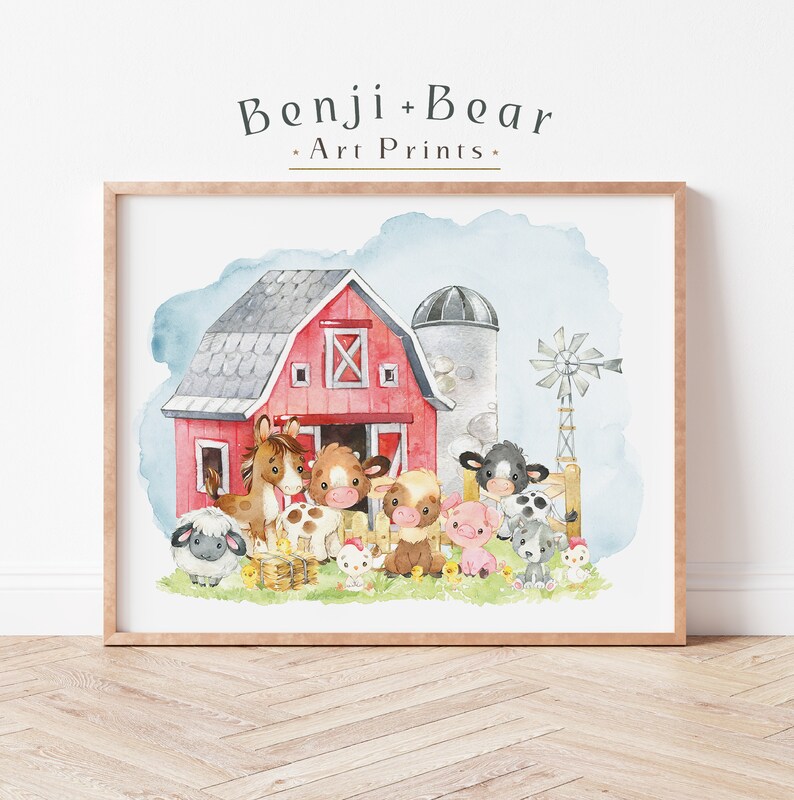Barn Art Print Cow Art Print Baby Farm Animal Wall Art Farm Etsy