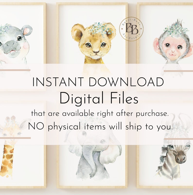 Safari Animal Nursery Art Prints Set of 6 Safari Animal Art Etsy