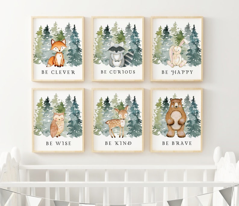 Woodland Animal Nursery Prints Set of 6 Woodland Nursery Etsy
