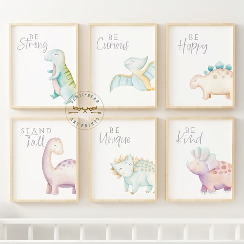 Set of 6 Dinosaur Nursery Prints Nursery Wall Art Dinosaur Etsy