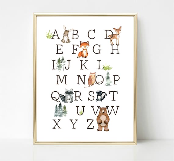 Alphabet Print Woodland Nursery Print Woodland Nursery