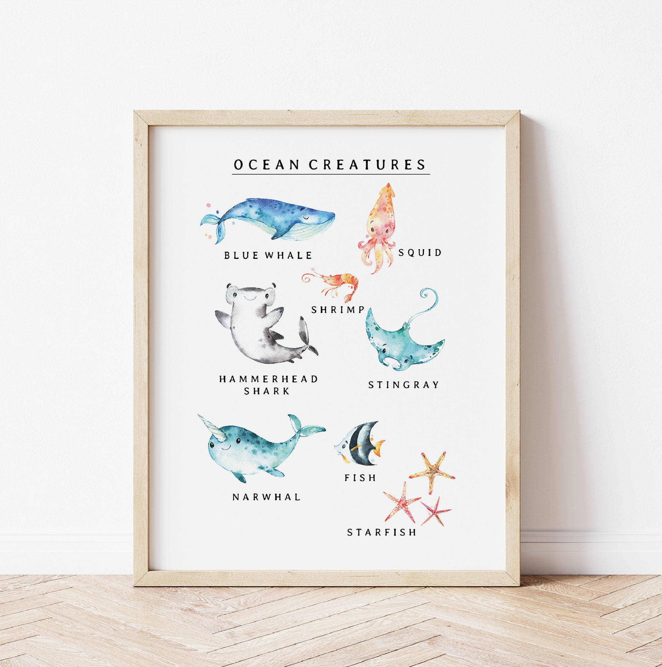Ocean Creatures Art Print Marine Life Wall Art Nautical Etsy