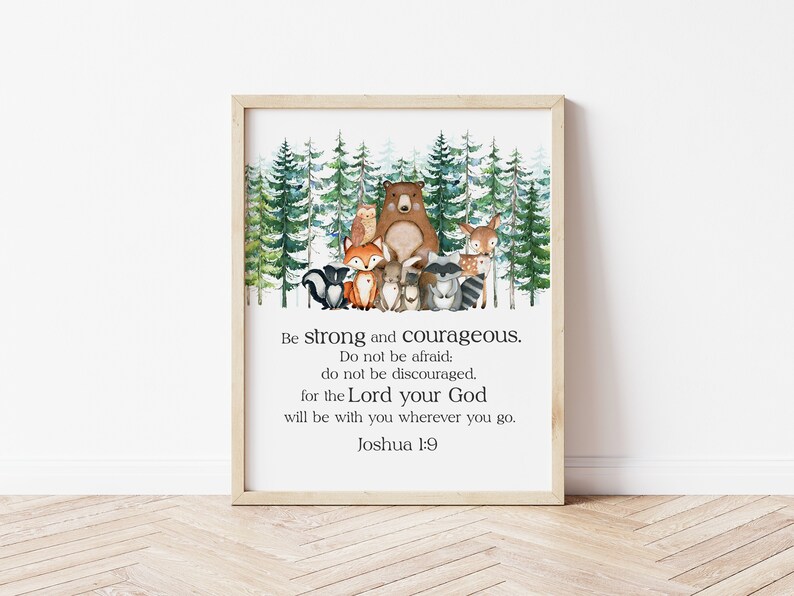 Nursery Bible Verse Print Boy Woodland Nursery Print Joshua Etsy