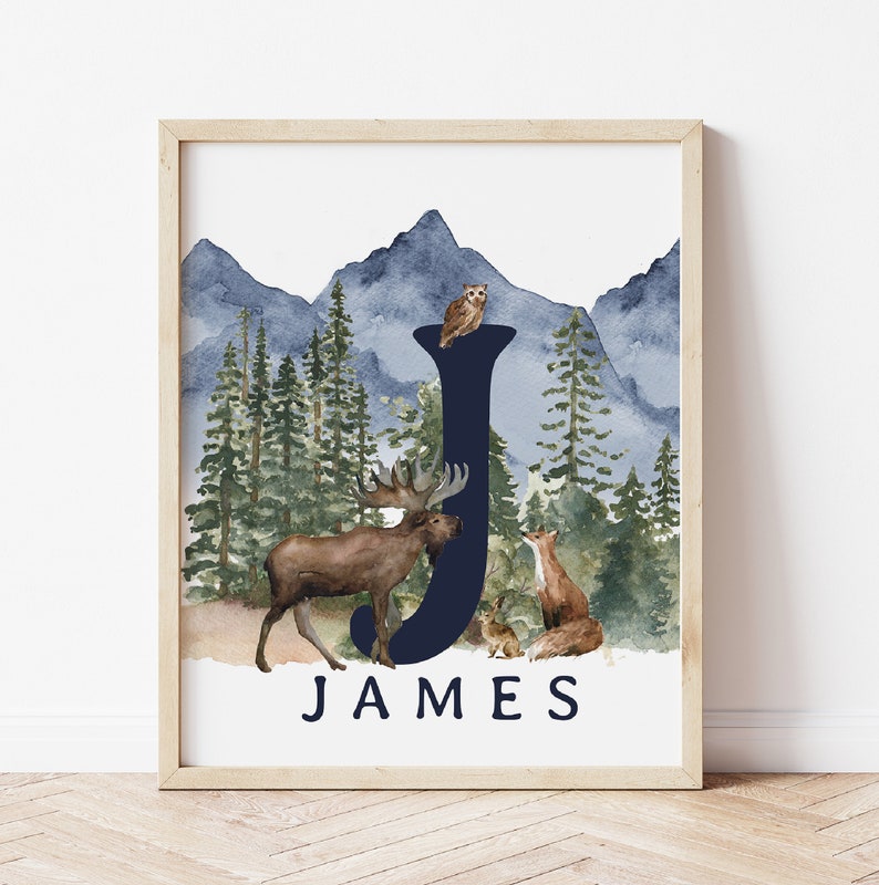 Mountain Nursery Decor Woodland Nursery Art Prints Blue Etsy