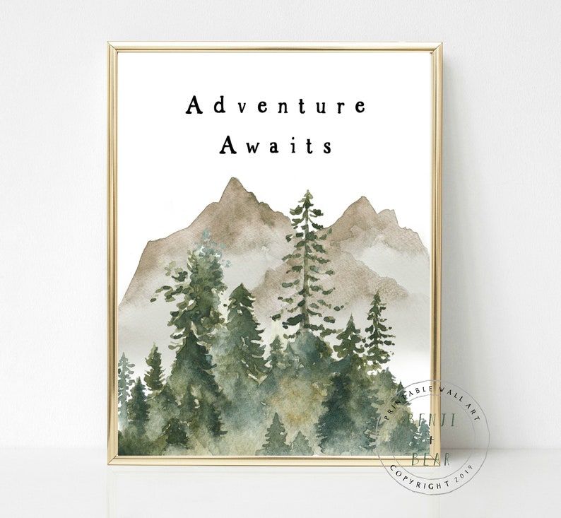 Adventure Awaits Art Print Rustic Nursery Decor Tree Wall Etsy