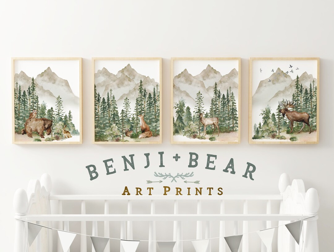 Woodland Nursery Prints Mountain Print Boy Woodland Nursery - Etsy