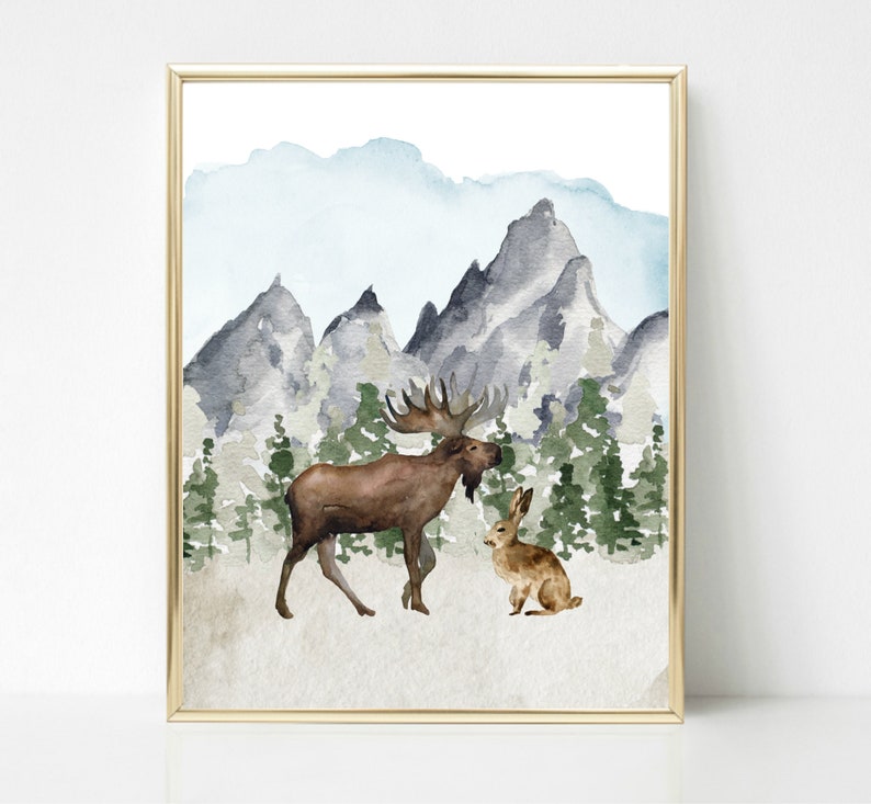 Woodland Animal Wall Art Personalized Nursery Prints Moose Etsy