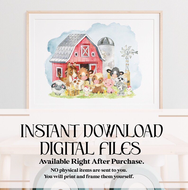 Barn Art Print Cow Art Print Baby Farm Animal Wall Art Farm Etsy