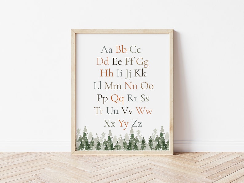 Woodland Nursery Prints Alphabet Nursery Wall Art Woodland Etsy