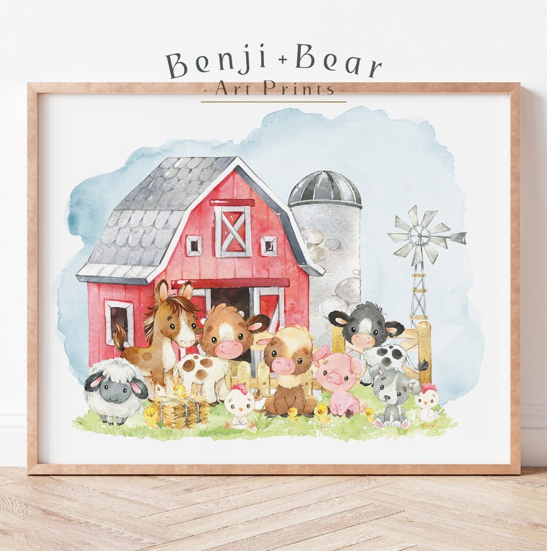 Barn Art Print Cow Art Print Baby Farm Animal Wall Art Farm Etsy