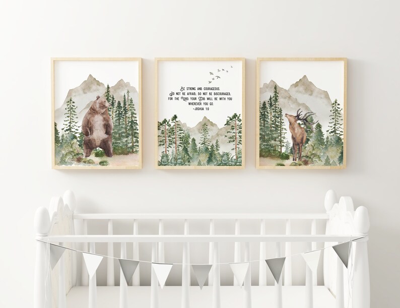 Scripture Wall Art Bible Verse Prints Boy Woodland Nursery Etsy