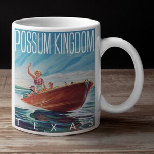 Possum Kingdom Boater Coffee Mug / New Vintage-Style Texas Lake Resort Souvenir / Retro Boating Fishing Cabin Decor