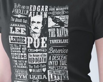 Edgar Allan Poe Shirt Poems Quotes Raven Literature Short-Sleeve Unisex T-Shirt Tee Shirt