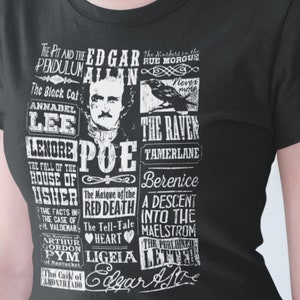 Edgar Allan Poe Shirt Poems Quotes Raven Literature Short-Sleeve Unisex T-Shirt Tee Shirt